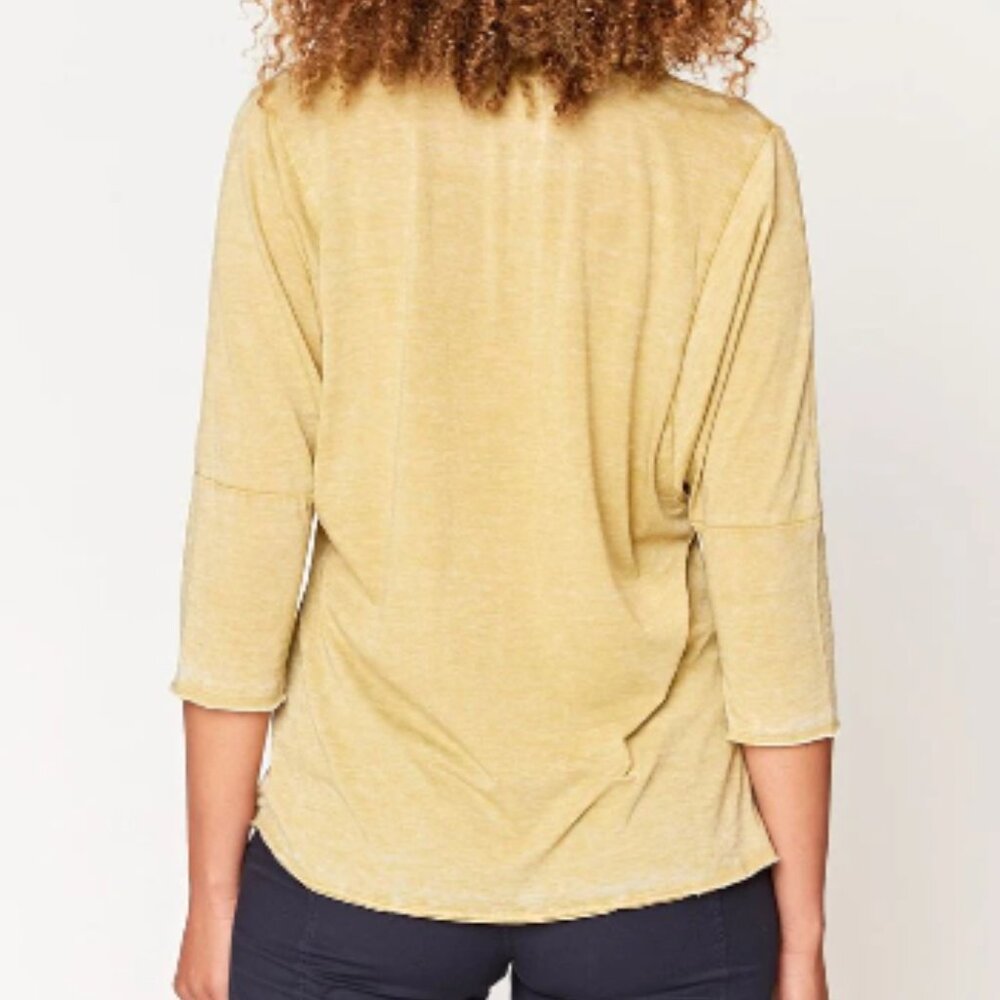 WEARABLES XCVI I Sylvan Pigment Brown Split Neck 3/4 Dolman Sleeve Shirt, XS - Picture 4 of 12